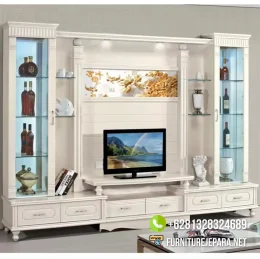 Lemari Bufet TV Putih Klasik Minimalis Jepara