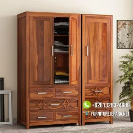 Lemari Pakaian Jati Minimalis Natural Jepara