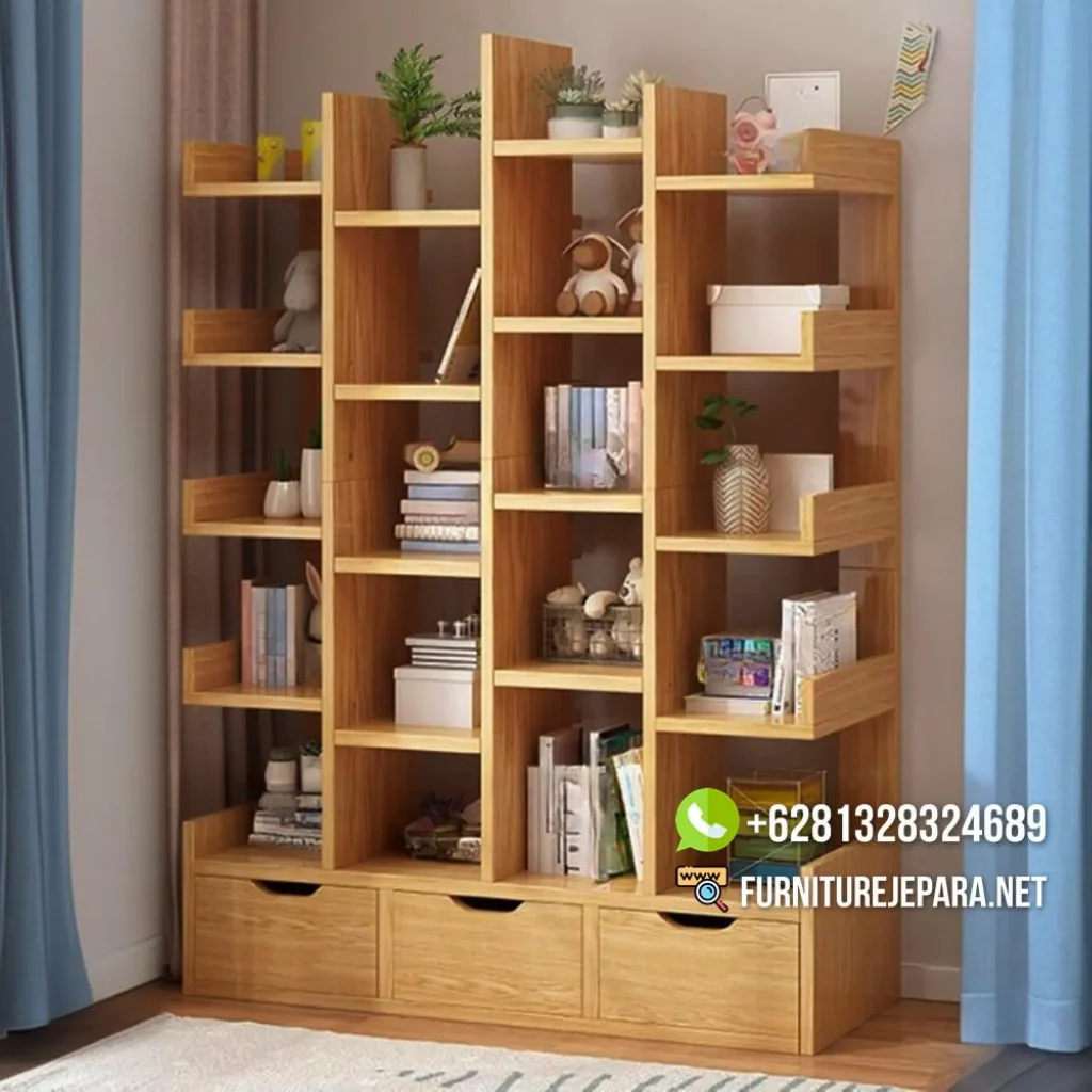 Rak Buku Minimalis Kayu Jati