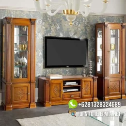 Set Lemari Hias Bufet TV Jati Klasik Jepara Terbaru