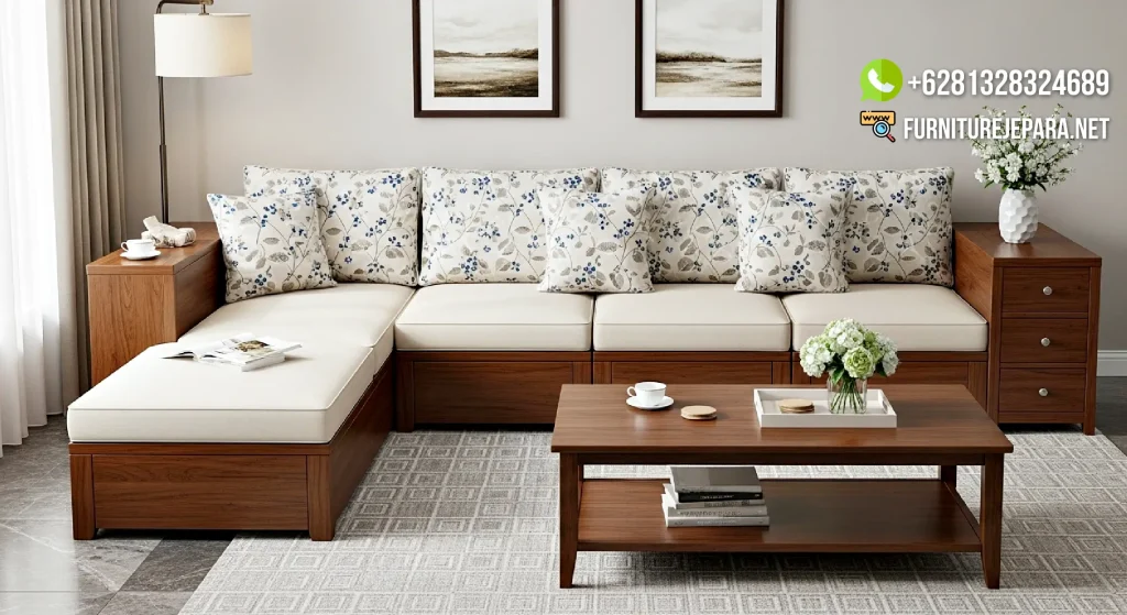 Sofa Sudut Kayu Jati Modern Minimalis