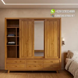 Lemari 3 Pintu 6 Laci Full Kayu Jati